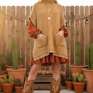 EASEL Cozy Tan Sweater Poncho